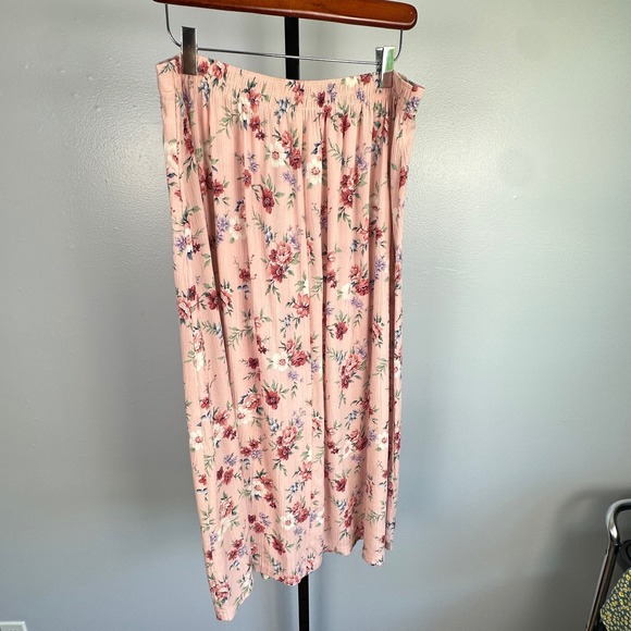 Vintage Jaclyn Smith Pink Floral Rayon Skirt Women's L Cottagecore Midi 90s - Picture 2 of 5